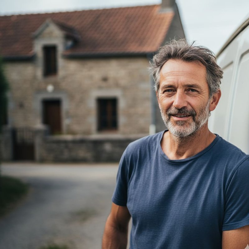 Un artisan couvreur partenaire local en intervention sur une toiture en tuiles dans le Limousin